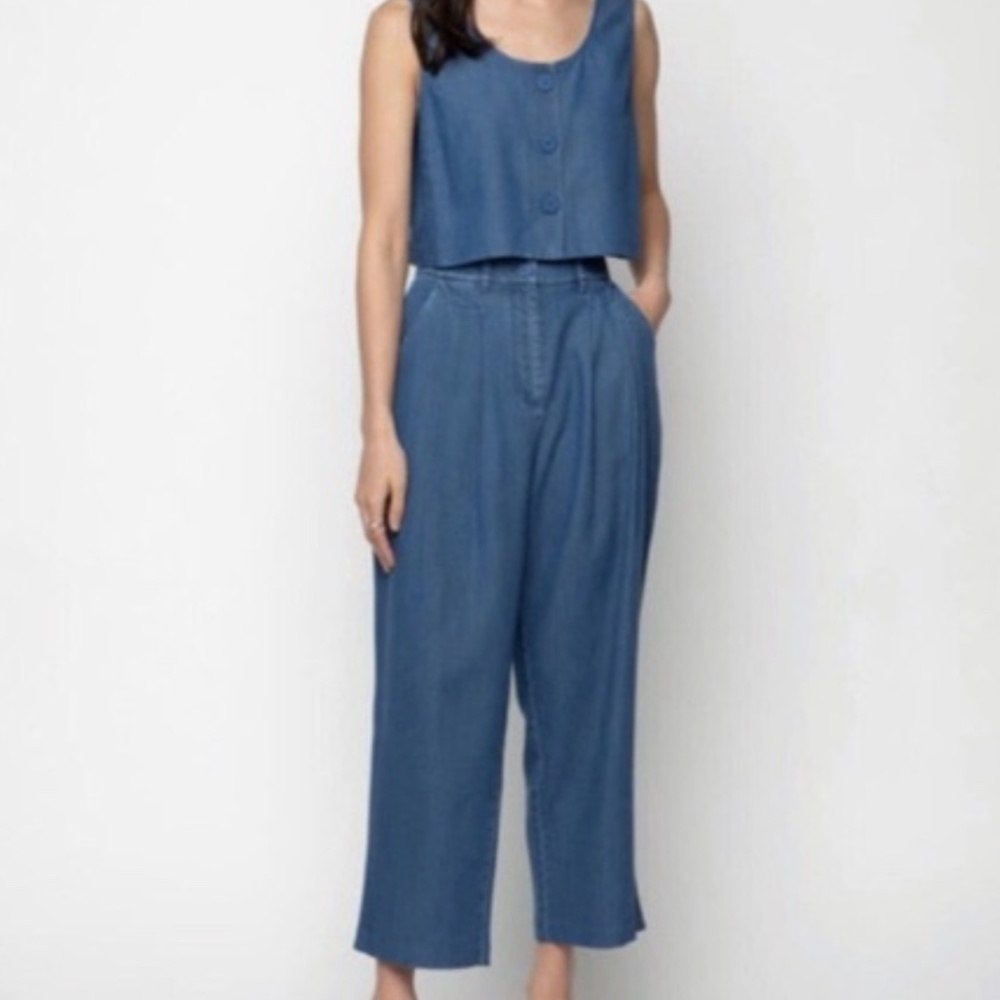 OAK + FORT  BLUE HIGH WAISTED PANTS - 2